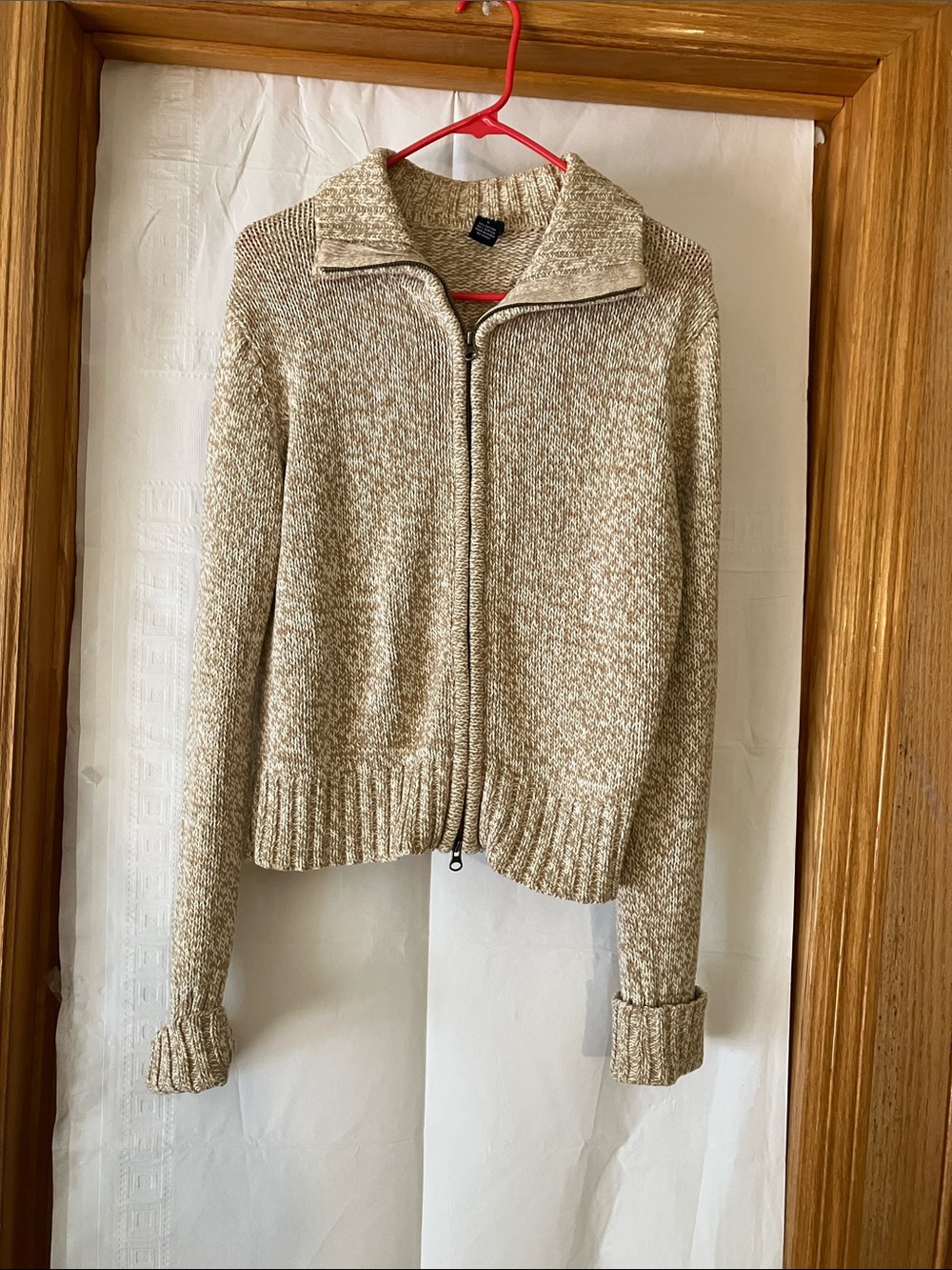 Vintage GAP Chunky Knit Women’s L Beige Marbled Full Zip Cardigan